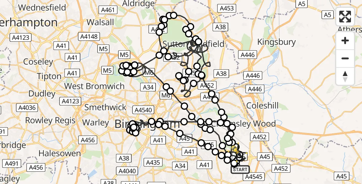 Flight path map showing Police Helicopter route from Hampton in Arden to Bickenhill