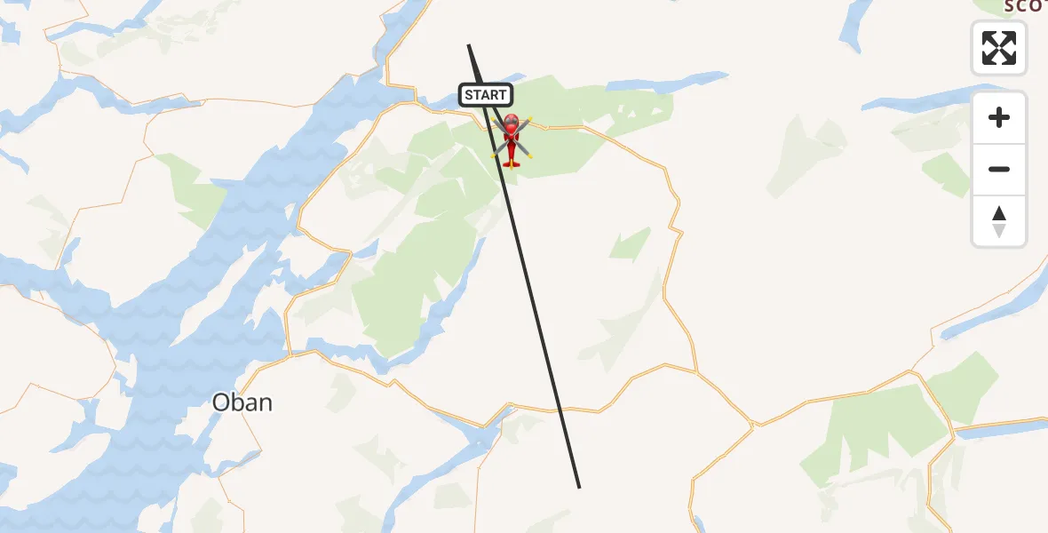 Flight path map showing Air Ambulance Helicopter route from Glencoe to Glencoe