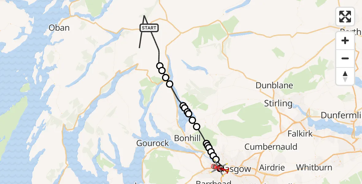 Flight route Air Ambulance Helicopter Arrivain - Queen Elizabeth Hospital, 03 March 2026, 01:36