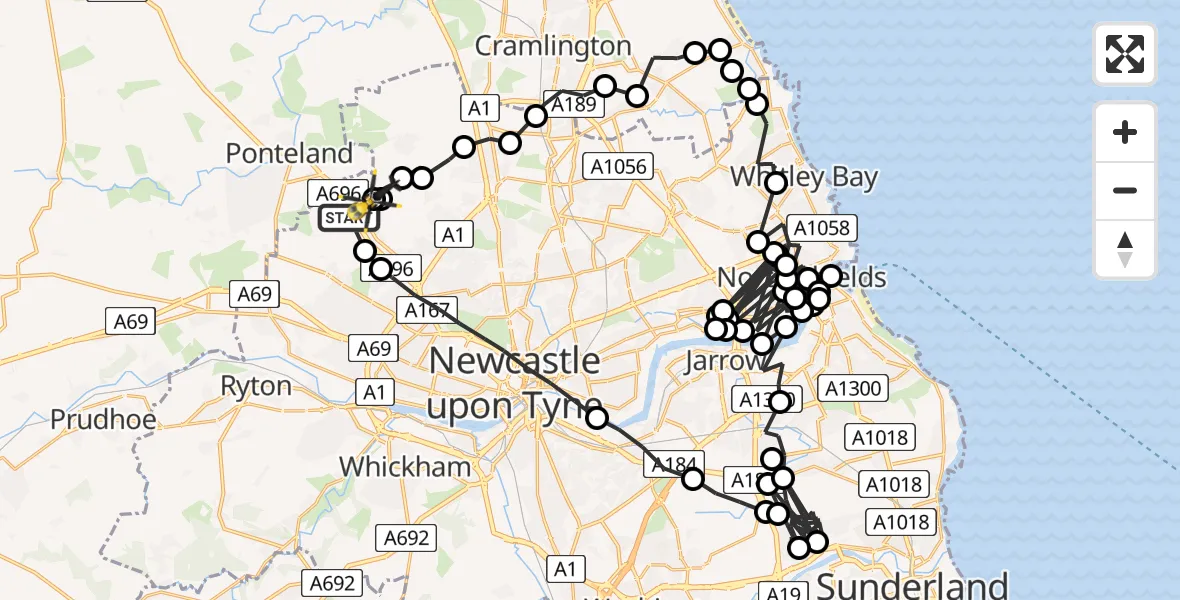 Flight route Police Helicopter Newcastle International Airport - Newcastle International Airport, 03 March 2026, 03:37
