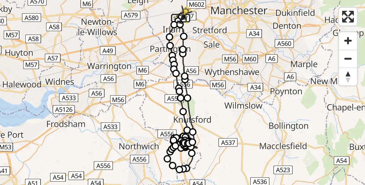 Flight route Police Helicopter Manchester Barton Aerodrome - Manchester Barton Aerodrome, 03 March 2026, 04:22