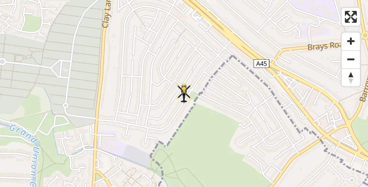 Flight path map showing Police Helicopter route from Birmingham to Birmingham