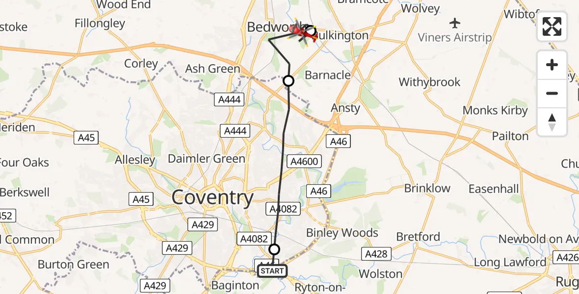 Routekaart van de vlucht: Air Ambulance Helicopter to Camp Farm Airstrip