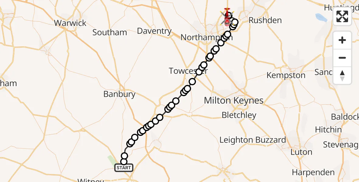 Routekaart van de vlucht: Air Ambulance Helicopter to Sywell Aerodrome