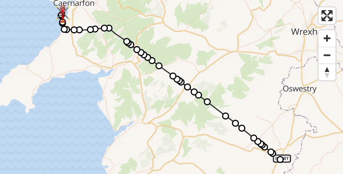 Routekaart van de vlucht: Air Ambulance Helicopter to Caernarfon Airport