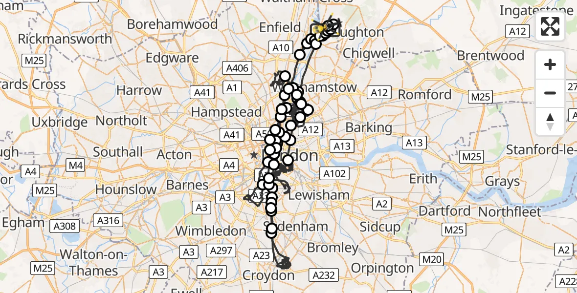 Flight route Police Helicopter Sewardstonebury - Sewardstonebury, 03 March 2026, 08:49