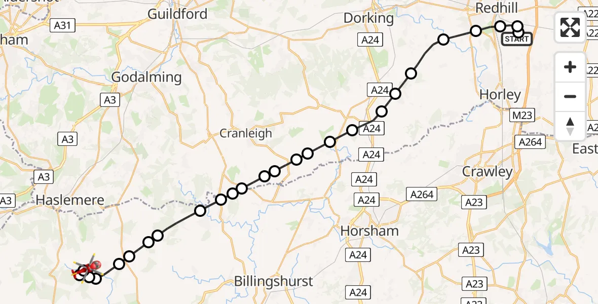 Flight route Air Ambulance Helicopter Redhill Aerodrome - Lurgashall, 03 March 2026, 08:51