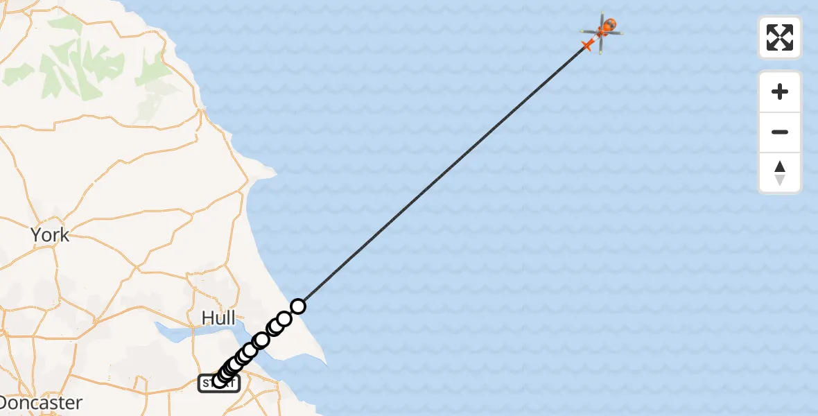 Flight route Coastguard Helicopter Humberside Airport - North Sea, 03 March 2026, 10:03