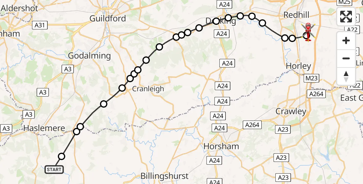 Routekaart van de vlucht: Air Ambulance Helicopter to Redhill Aerodrome