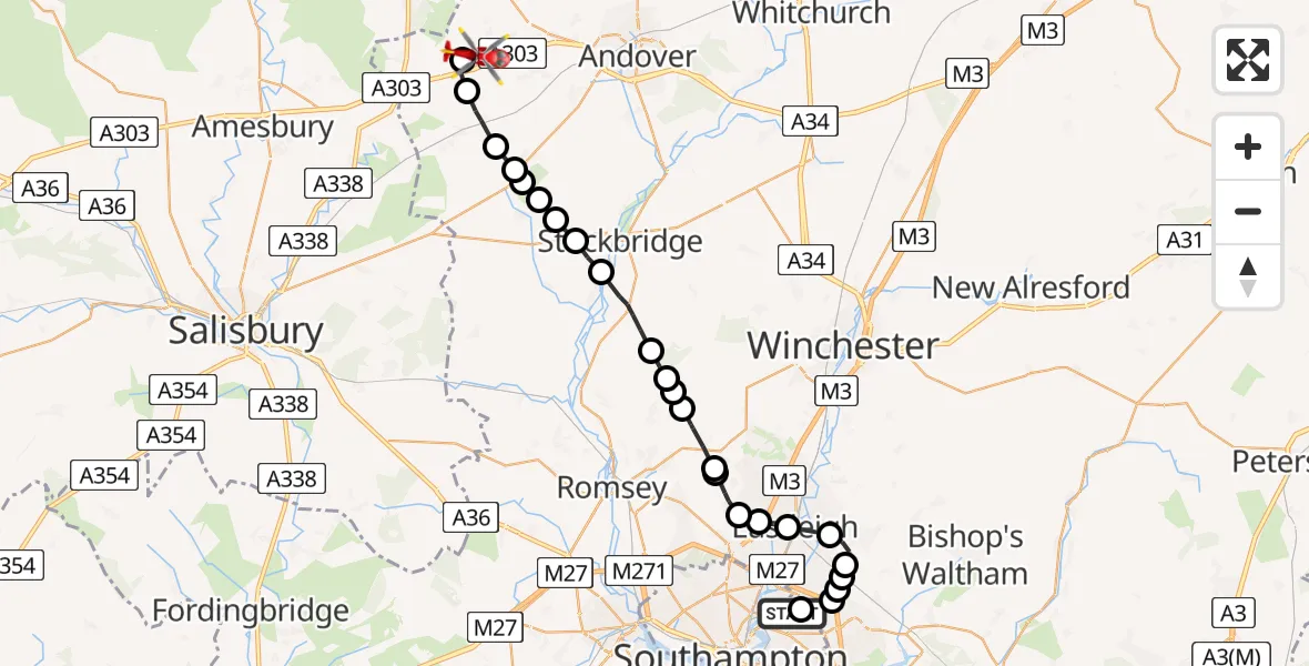 Routekaart van de vlucht: Air Ambulance Helicopter to Thruxton Aerodrome