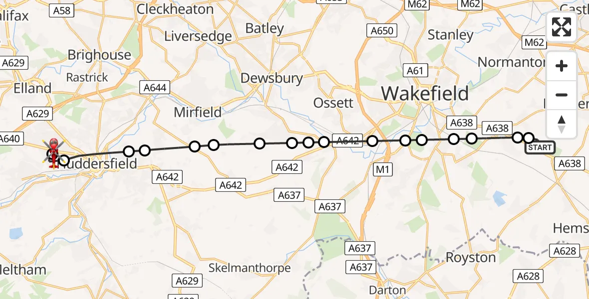 Flight route Air Ambulance Helicopter YAA Nostell Helicopter Port - Lindley, 03 March 2026, 11:18