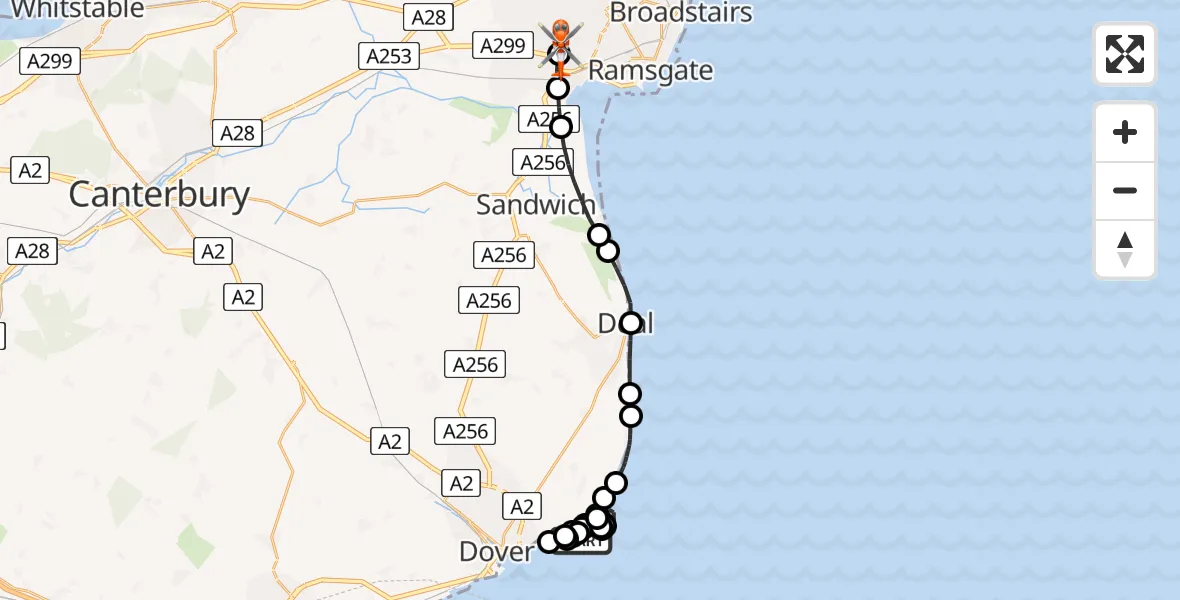 Flight route Coastguard Helicopter English Channel - Manston Airport, 03 March 2026, 12:07