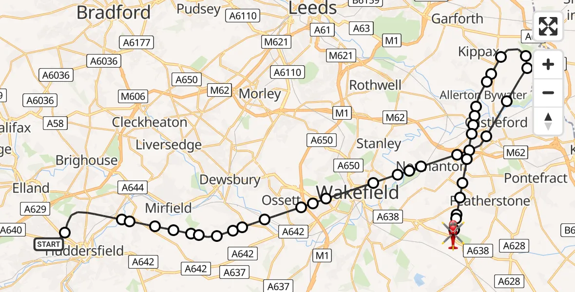 Routekaart van de vlucht: Air Ambulance Helicopter to YAA Nostell Helicopter Port