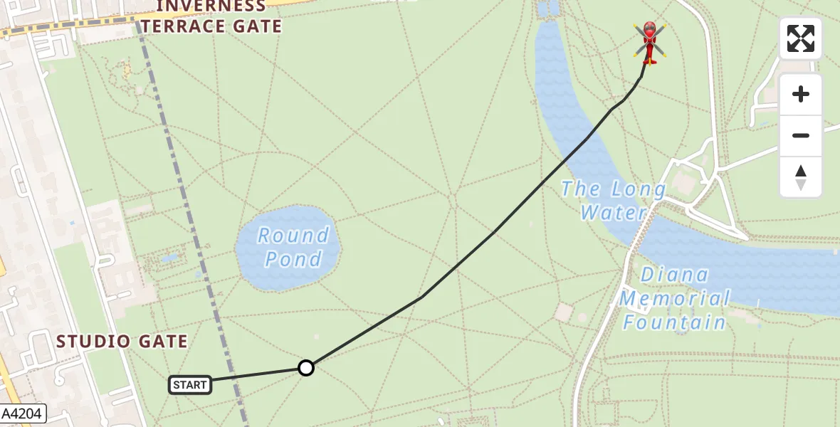 Flight route Air Ambulance Helicopter Royal Borough of Kensington and Chelsea - City of Westminster, 03 March 2026, 12:42