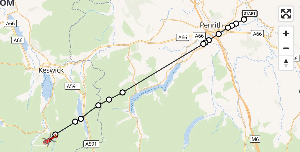 Routekaart van de vlucht: Air Ambulance Helicopter to Borrowdale