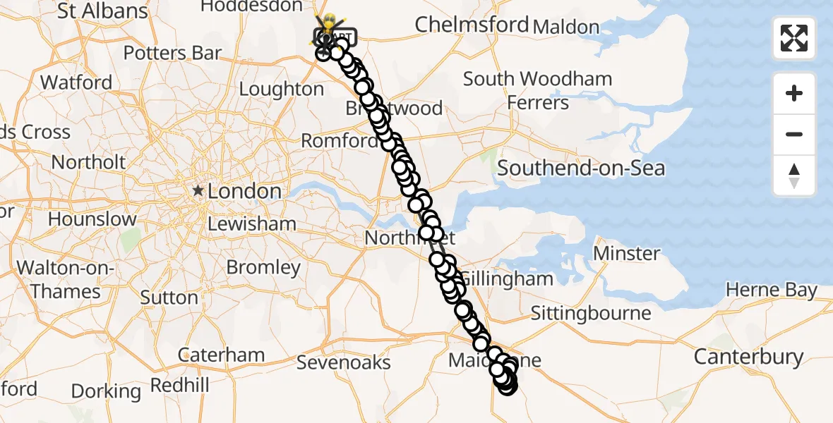 Flight route Police Helicopter North Weald Bassett - North Weald Airfield, 03 March 2026, 12:59