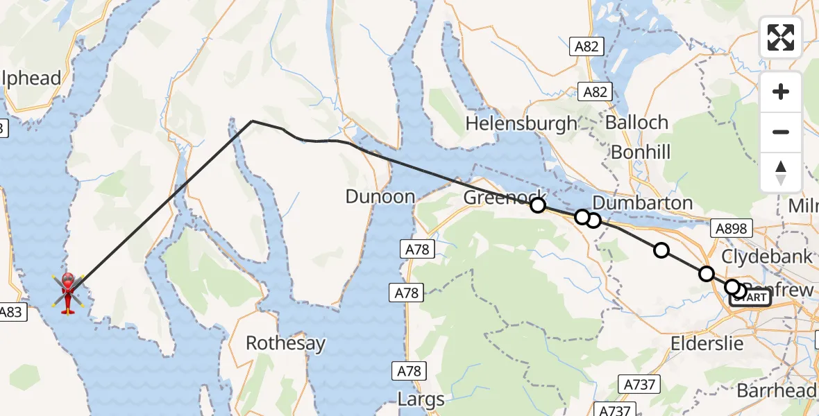 Routekaart van de vlucht: Air Ambulance Helicopter to Inner Seas