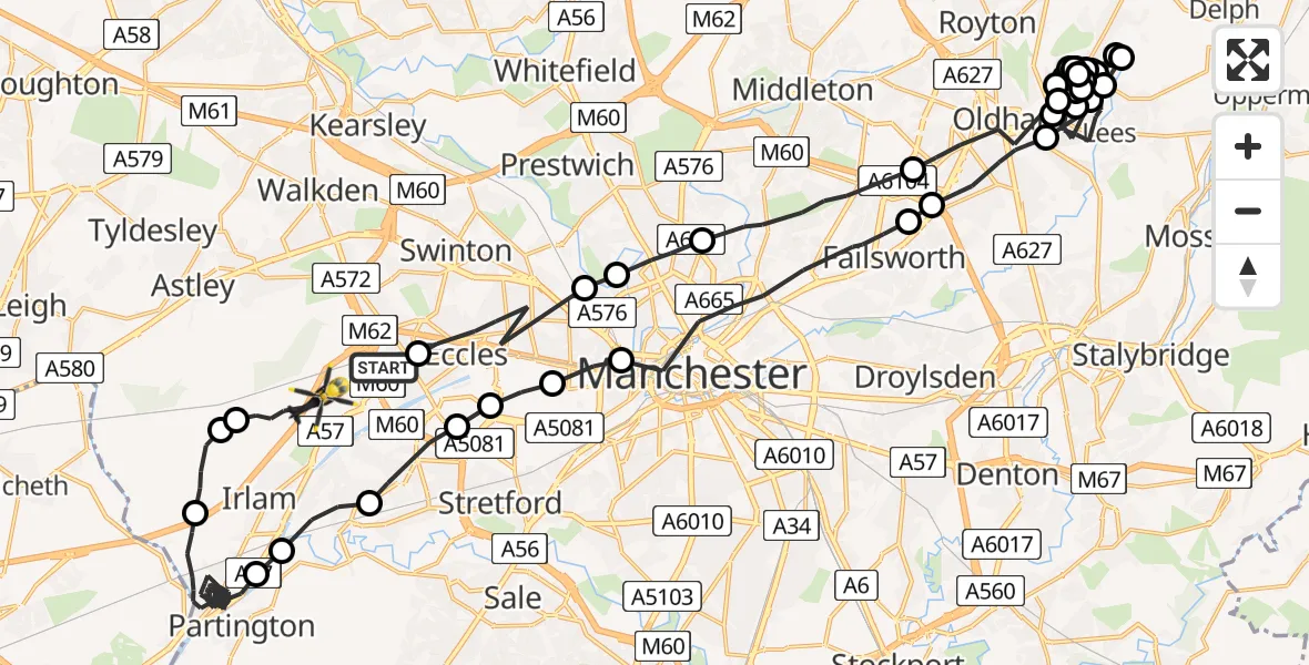 Flight route Police Helicopter Worsley - Worsley, 03 March 2026, 13:22