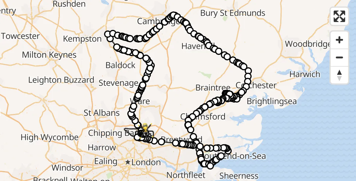 Flight route Police Helicopter Greater London - Metropolitan Police Air Support Unit Lippitts Hill, 03 March 2026, 13:24
