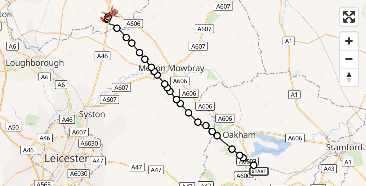 Routekaart van de vlucht: Air Ambulance Helicopter to Nottingham Heliport