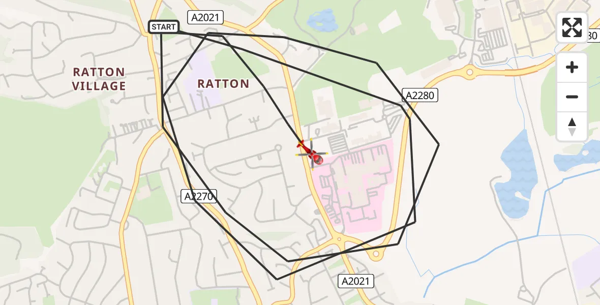 Flight route Air Ambulance Helicopter Eastbourne - Eastbourne, 03 March 2026, 13:35