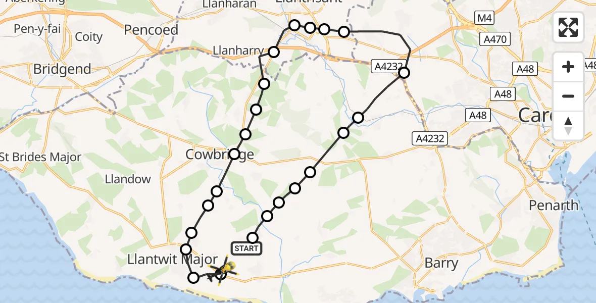 Flight route Police Helicopter MOD St Athan - MOD St Athan, 03 March 2026, 13:38