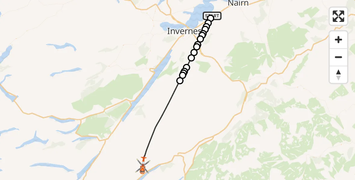Flight route Coastguard Helicopter Inverness Airport - Aberarder, 03 March 2026, 14:01