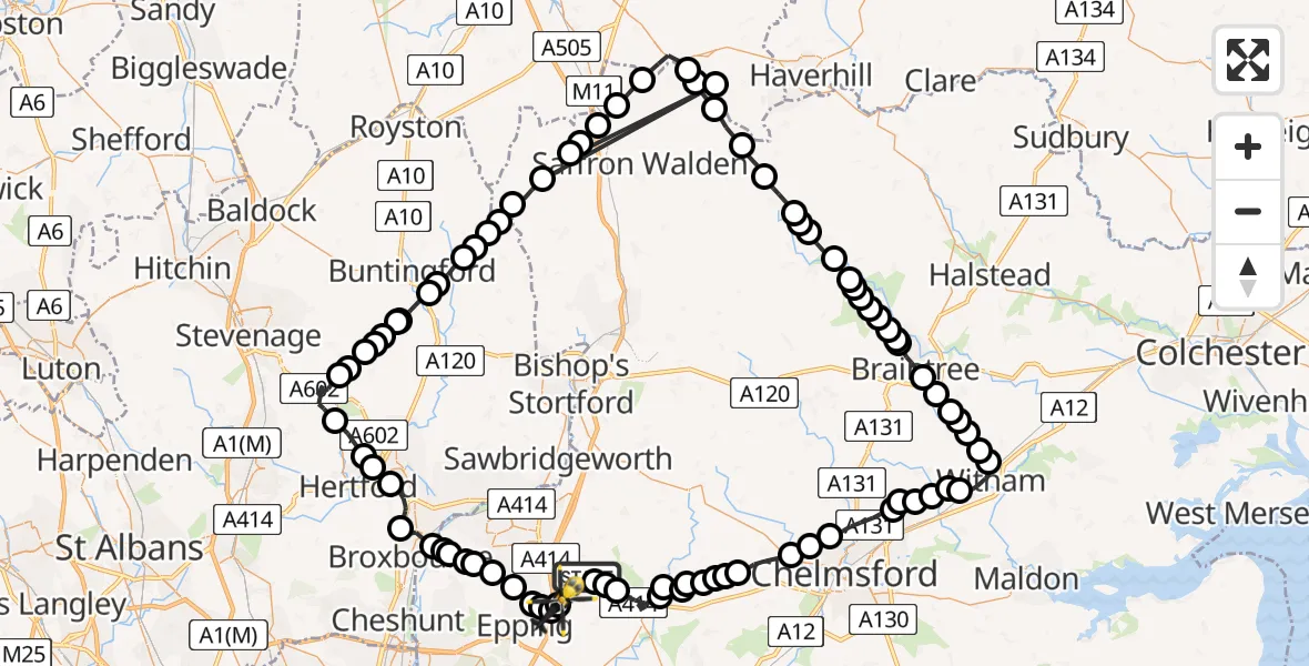 Flight route Police Helicopter North Weald Bassett - North Weald Bassett, 03 March 2026, 14:04