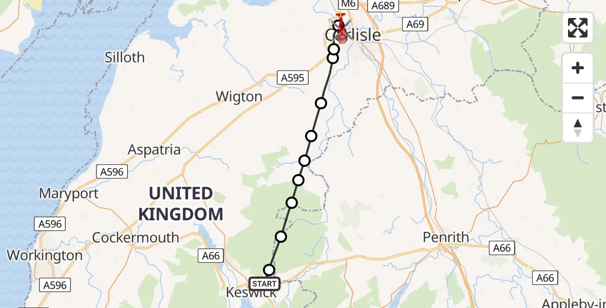 Routekaart van de vlucht: Air Ambulance Helicopter to Carlisle, Stainton Road