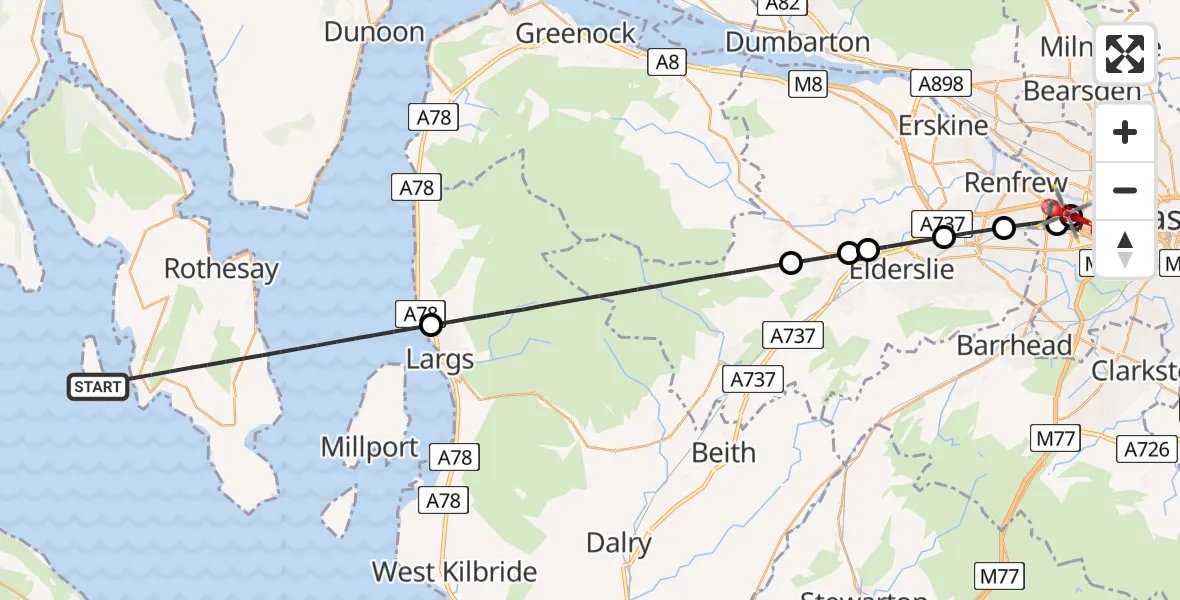 Flight route Air Ambulance Helicopter Inner Seas - Queen Elizabeth Hospital, 03 March 2026, 14:22