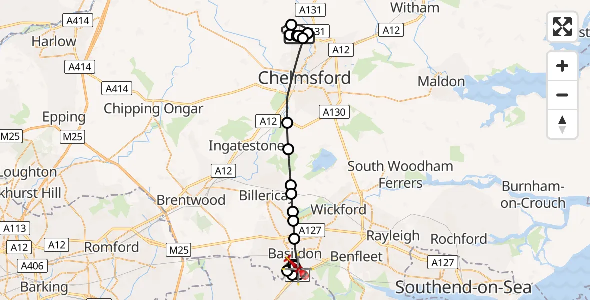 Routekaart van de vlucht: Air Ambulance Helicopter to Basildon, Nether Mayne