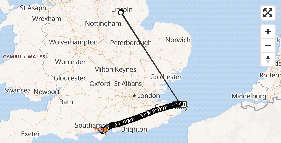 Flight route Coastguard Helicopter Manston Airport - Solent Airport, 03 March 2026, 14:28