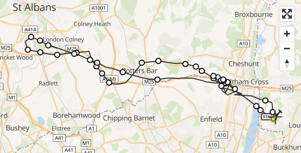 Flight route Police Helicopter Sewardstonebury - Sewardstonebury, 03 March 2026, 14:37