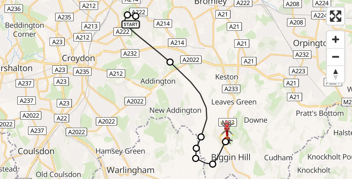 Flight route Air Ambulance Helicopter London Borough of Croydon - London Biggin Hill Airport, 03 March 2026, 14:56