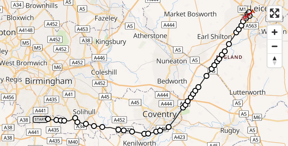 Routekaart van de vlucht: Air Ambulance Helicopter to Braunstone Town, Valley Drive