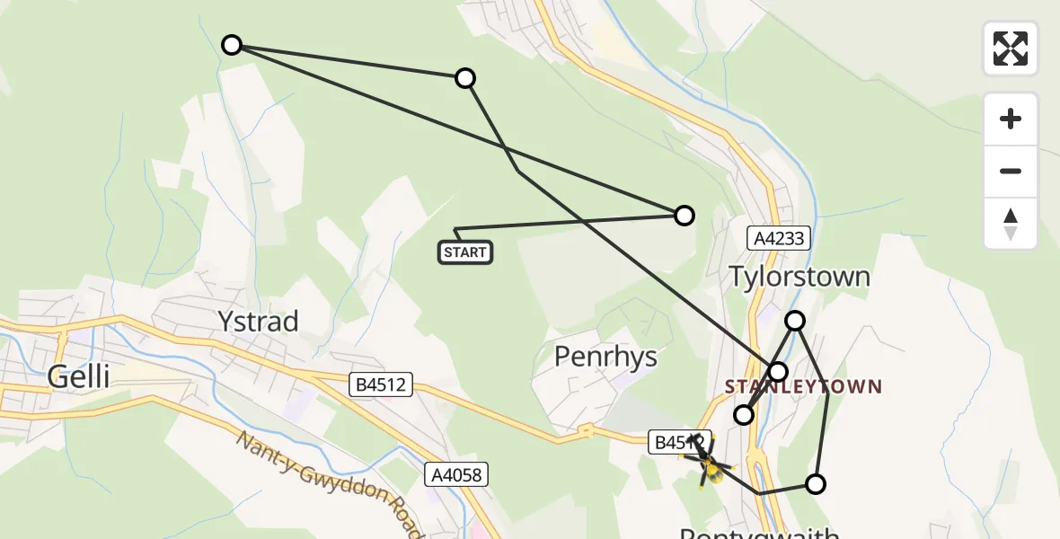 Routekaart van de vlucht: Police Helicopter to Pontygwaith, Bryn Terrace