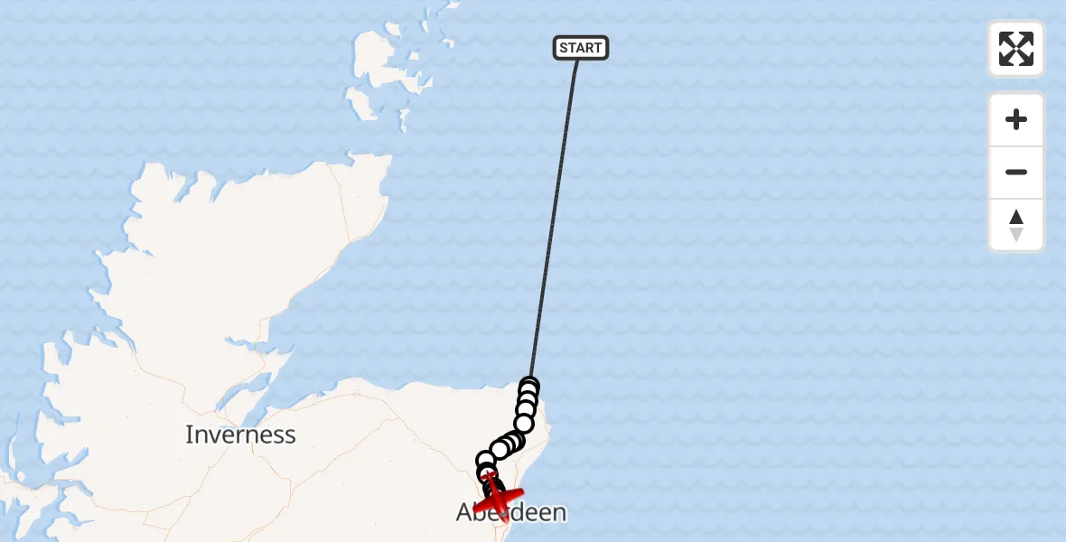 Flight route Air Ambulance Aircraft North Sea - Aberdeen International Airport, 03 March 2026, 15:11