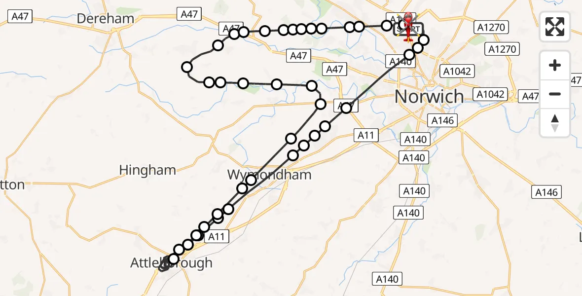 Routekaart van de vlucht: Air Ambulance Helicopter to Norwich Airport