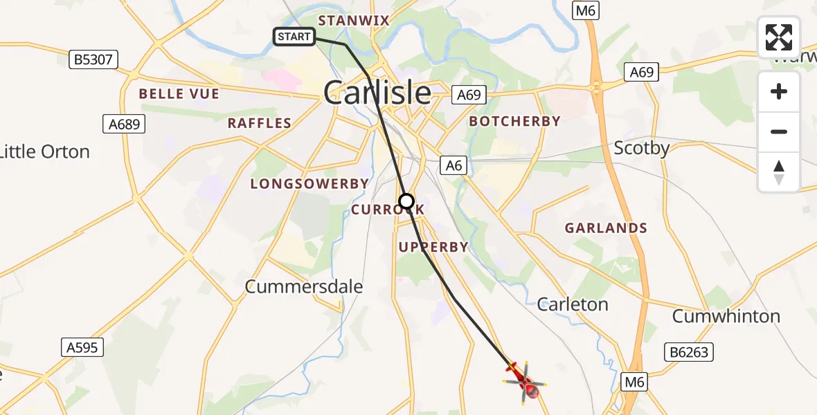 Routekaart van de vlucht: Air Ambulance Helicopter to Carleton, Brisco Road