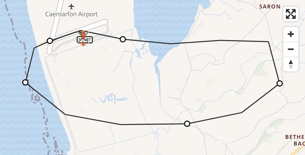 Flight route Coastguard Helicopter Caernarfon Airport - Caernarfon Airport, 03 March 2026, 15:25