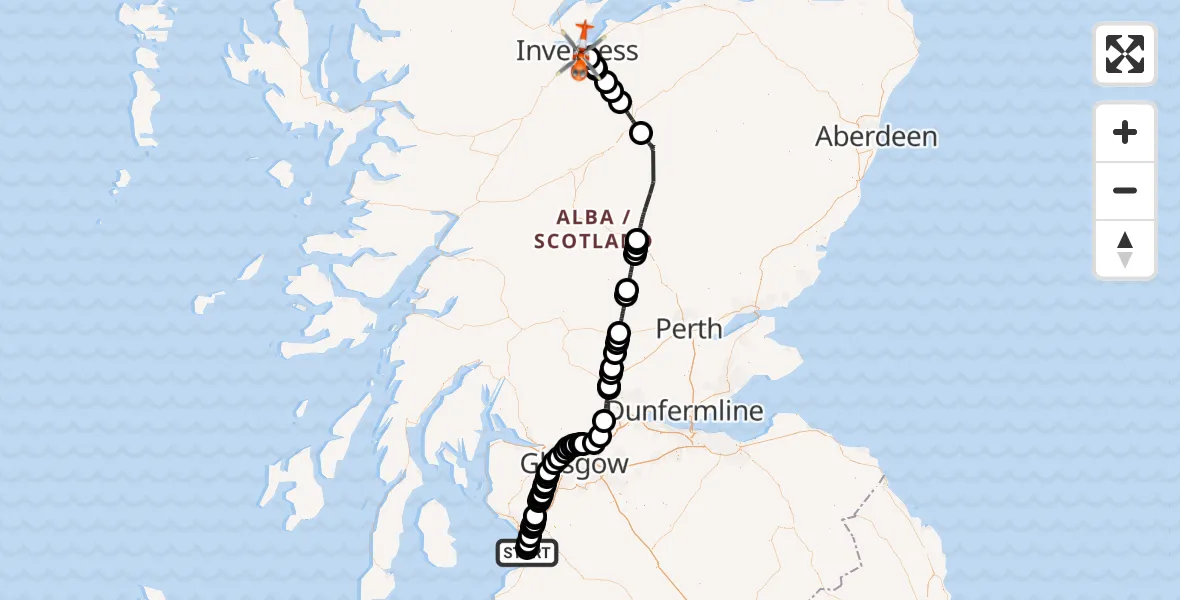 Flight route Coastguard Helicopter Glasgow Prestwick Airport - Inverness, 03 March 2026, 15:32