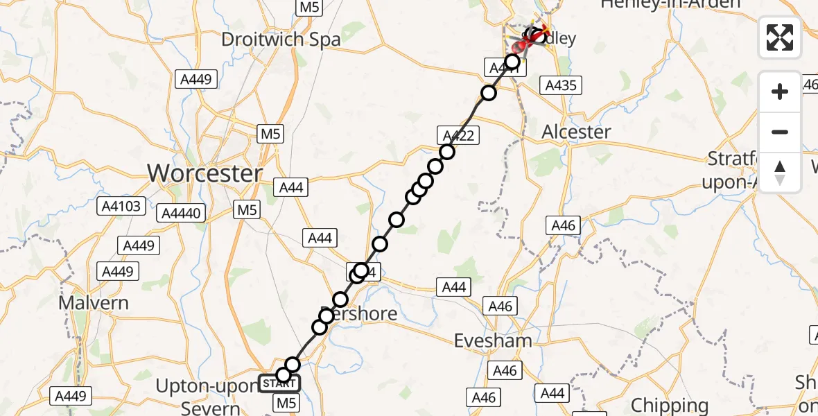 Routekaart van de vlucht: Air Ambulance Helicopter to Sambourne, Jill Lane