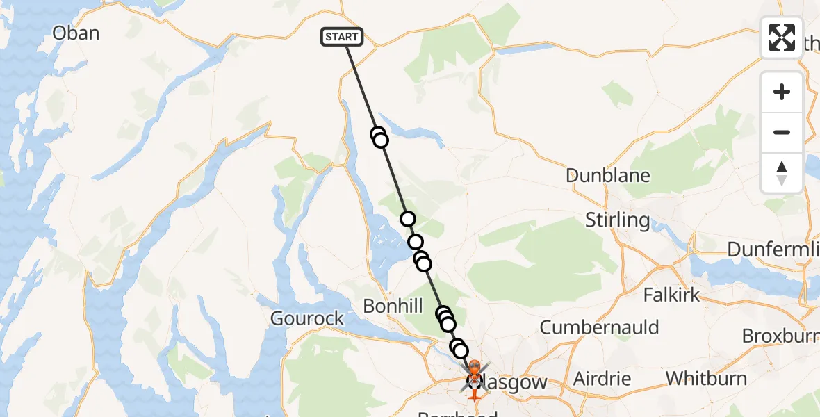 Routekaart van de vlucht: Coastguard Helicopter to Queen Elizabeth Hospital