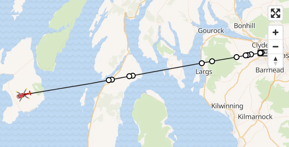 Flight route Air Ambulance Helicopter Glasgow Airport - Inner Seas, 03 March 2026, 15:38