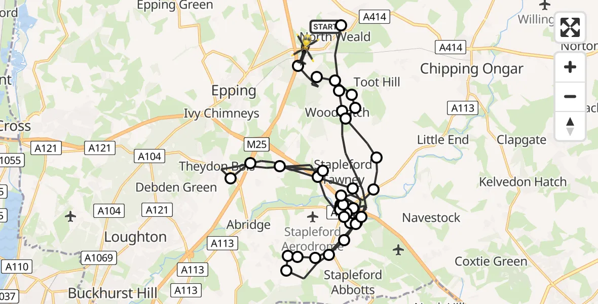 Flight route Police Helicopter North Weald Airfield - North Weald Bassett, 03 March 2026, 15:42