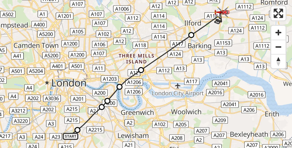 Routekaart van de vlucht: Air Ambulance Helicopter to London Borough of Redbridge, Barley Lane
