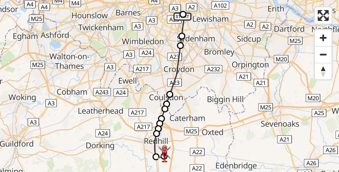 Routekaart van de vlucht: Air Ambulance Helicopter to Redhill Aerodrome