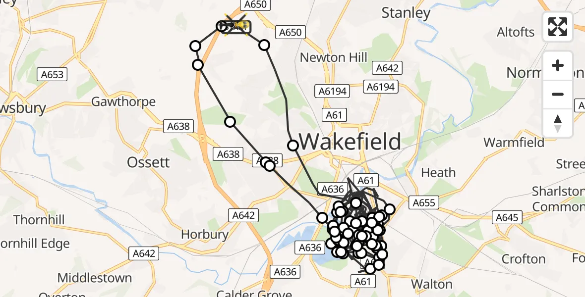 Flight route Police Helicopter East Ardsley - East Ardsley, 03 March 2026, 16:16