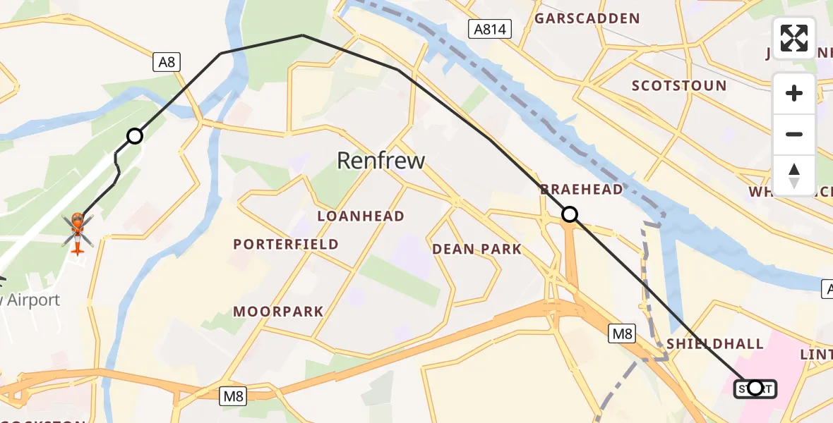 Routekaart van de vlucht: Coastguard Helicopter to Glasgow Airport