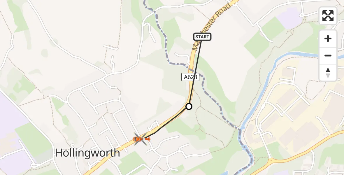 Routekaart van de vlucht: Coastguard Helicopter to Hollingworth, Market Street